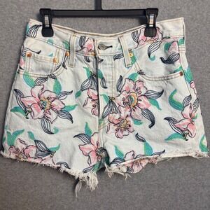 Levi's 501 Big E Floral Denim Shorts W25 Size 0 Button Fly Cut Off Jean Shorts